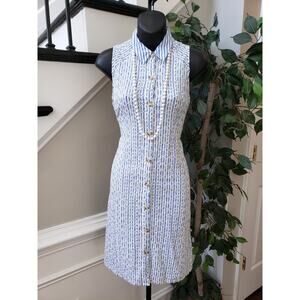 Anthropologie Shirt Dress Womens 2 White Blue Stripe Sleeveless Button Front